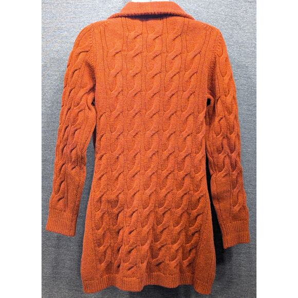 LL BEAN Womens Sweater - Rust, Cardigan, Cable Knit, Wool Blend, Buttons, M - Picture 4 of 4